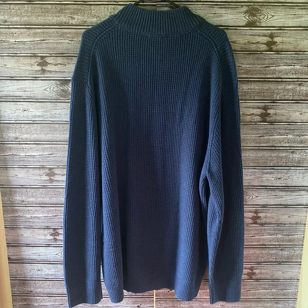 Denver Hayes Men's 1/4-Zip Sweater Size 3XL Blue Waffle-Knit Long-Sleeved NWT‎